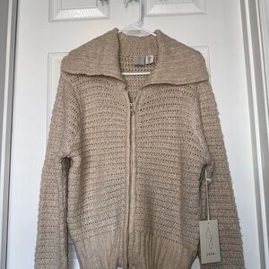 Joie Tan Knit Zip-Up Cardigan